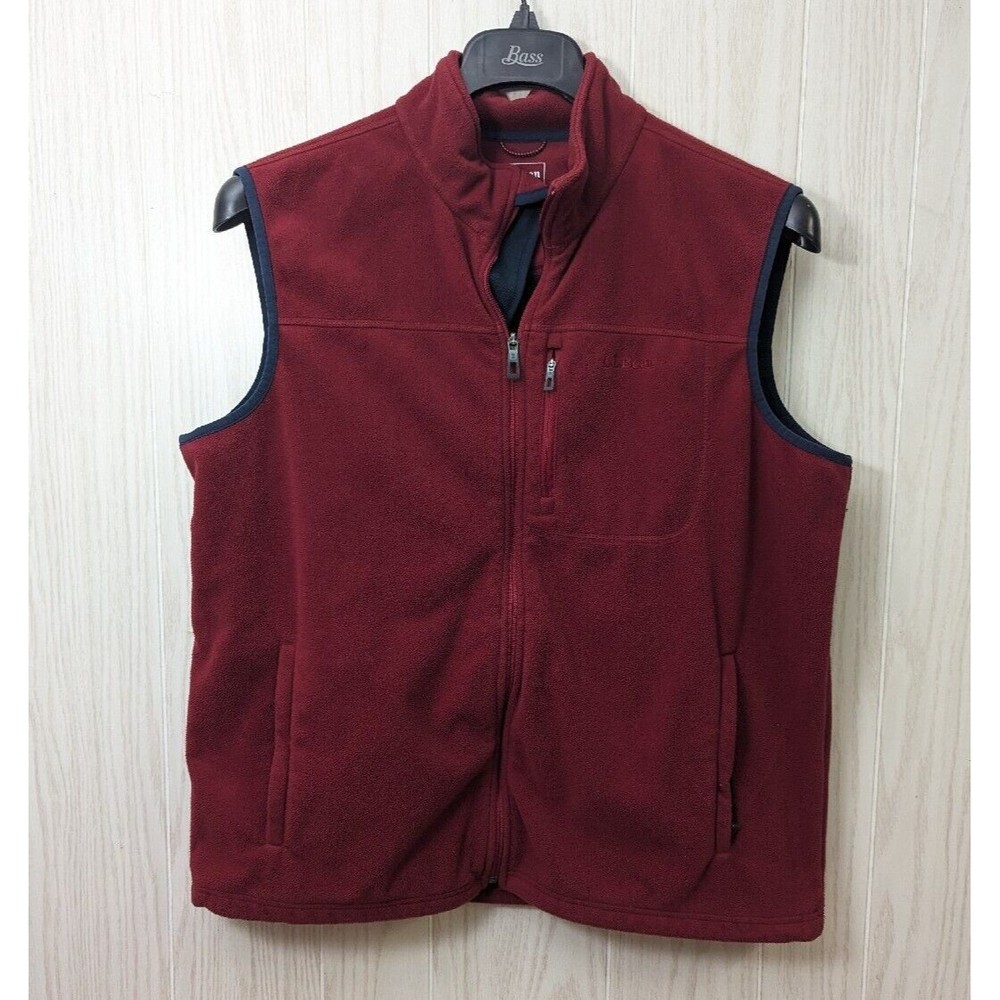 LL Bean Vest Men Medium Burgundy Fleece Full Zip Pockets Hiking Outdoors Camping
